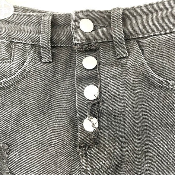 Zara High Rise Waist Black Distressed Denim Jean Short Exposed Button Fly Size 2 - Picture 5 of 9